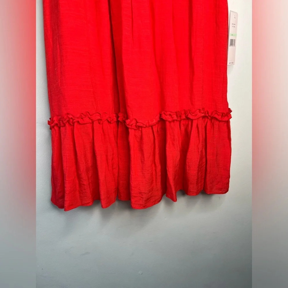 Nanette Lepore Hot Coral 3/4 Sleeve Tired Ruffle Midi Dress V-neck sz 4 NWT - Picture 5 of 8